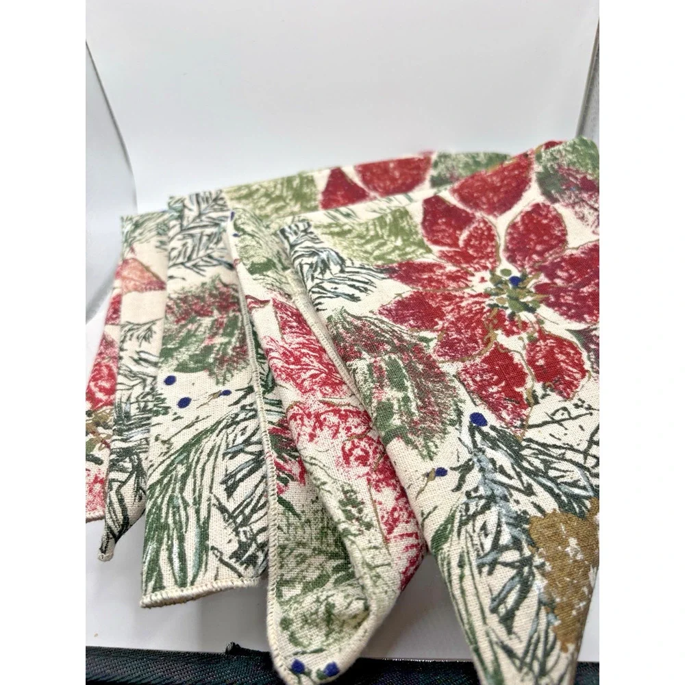 Christmas Napkins Poinsettia Pinecones Red Green Blue Holiday Pinecone 17” x 17